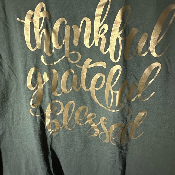 Green T-Shirt with Thankful Grateful Blessed Gold Script - Picture 2 of 3